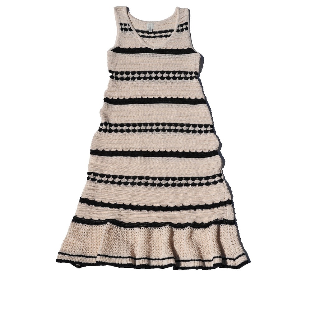 Joie Women's Knit Sweater Dress Size L Striped Sleeveless Midi Tan White Black - Picture 2 of 8